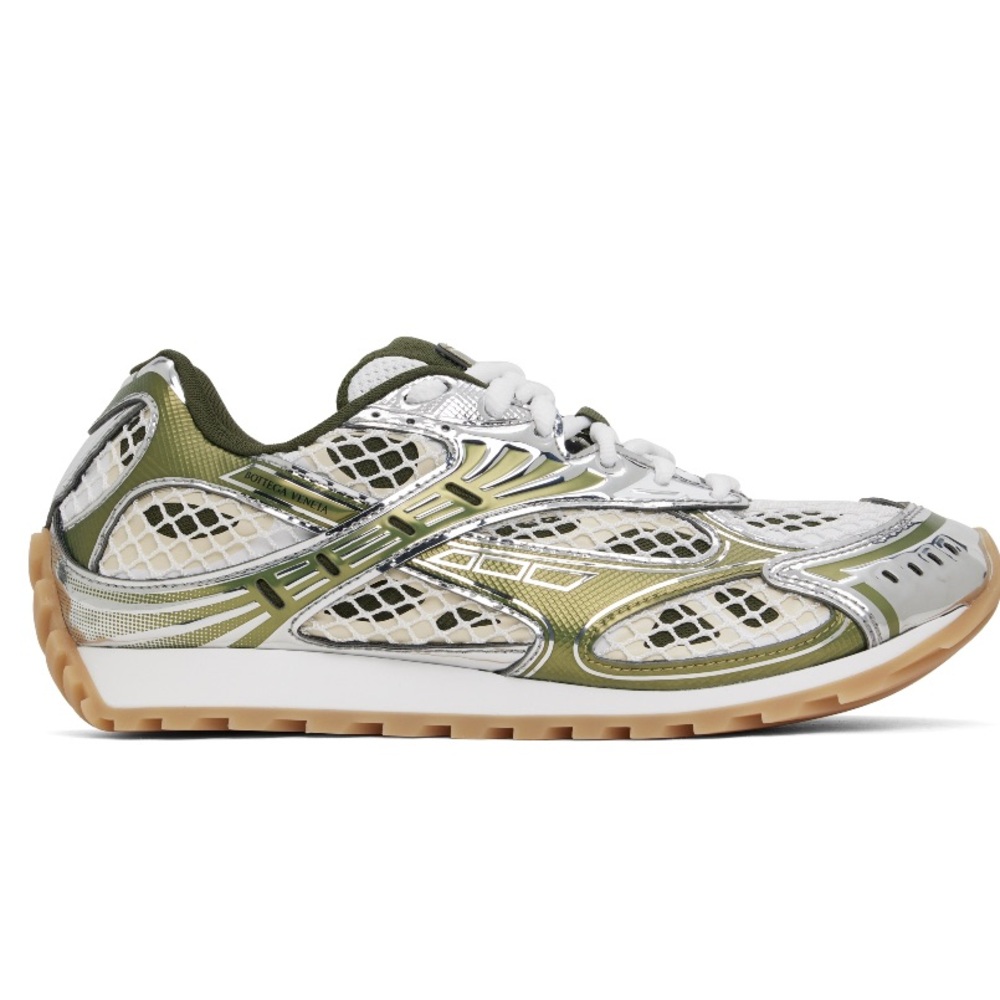 Bottega Veneta Green and Silver Sneakers with Sporty Design
